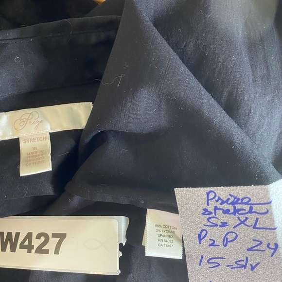PRIZE Button down  3/4 sleeve stretchy black shirt Sz XL - Picture 3 of 3